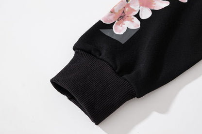 Cherry Blossom Print Pullover Hoodie Light Luxury Station