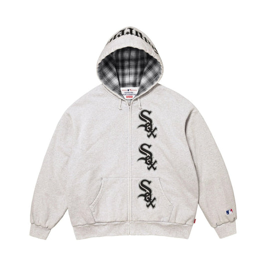 Heavyweight Zip-Up Hooded Sweatshirt with Embroidered Letters Light Luxury Station