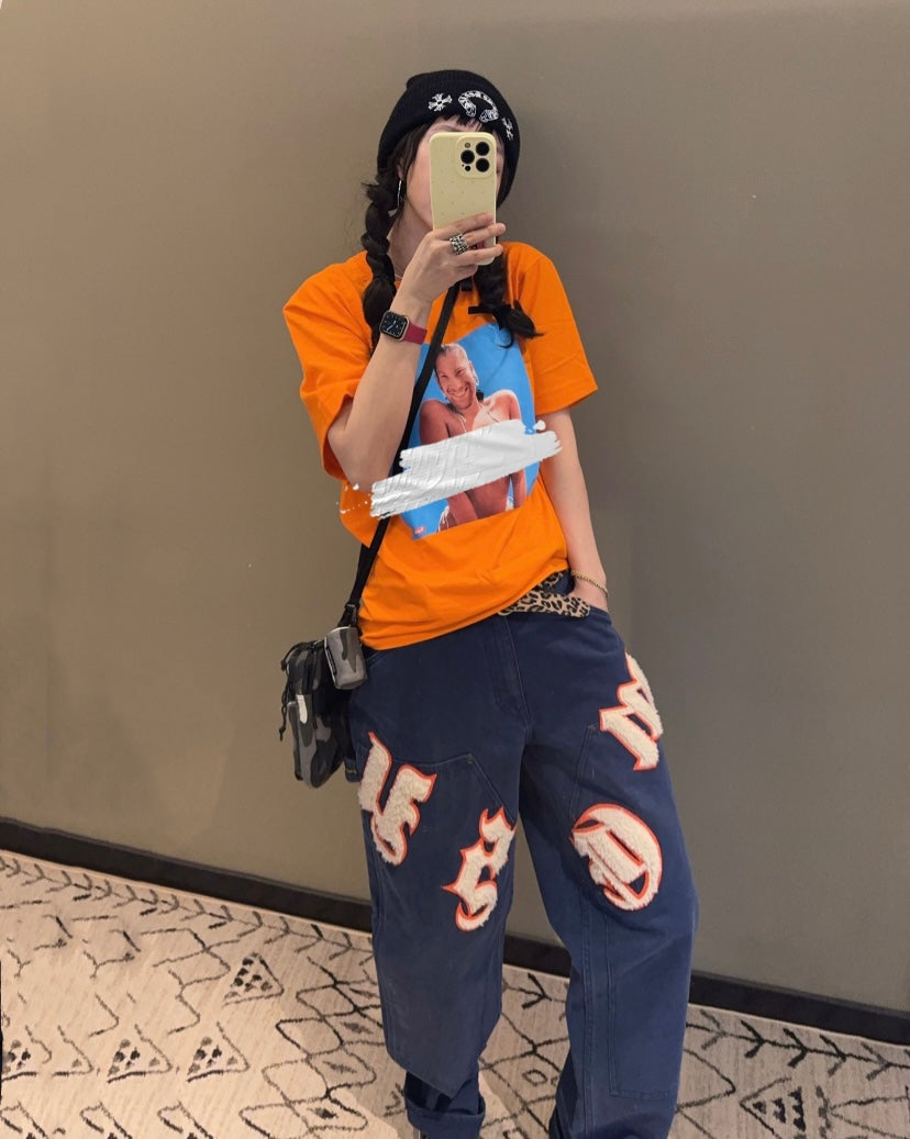 Vintage Embroidered Canvas Painter Jeans Light Luxury Station