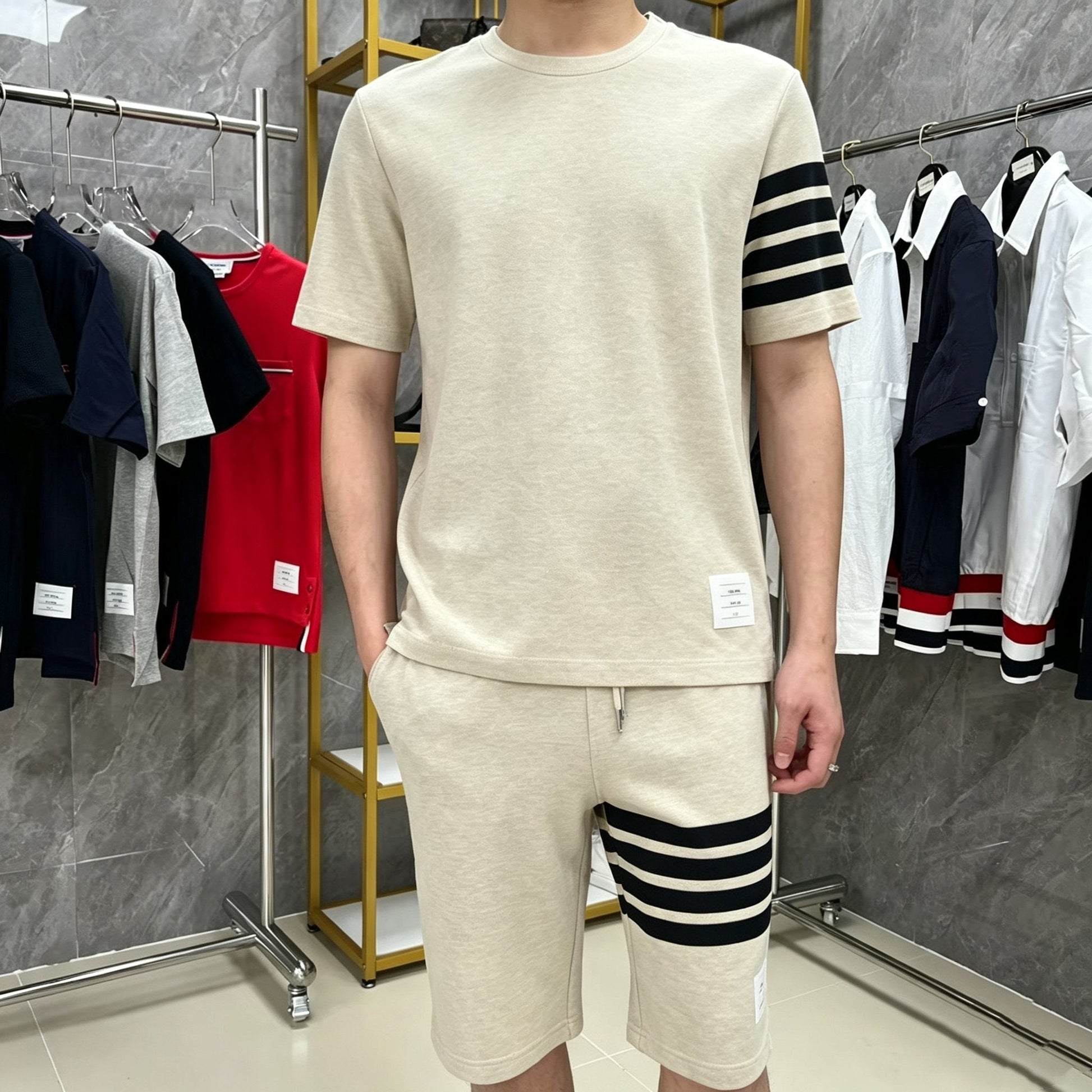 Men's Four-Bar Crew Neck T-Shirt — Cotton THOM TREND