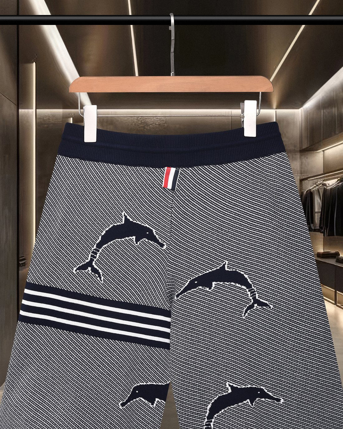 Thom Browne Style Four-Bar Stripe Knit Shorts - Image 4