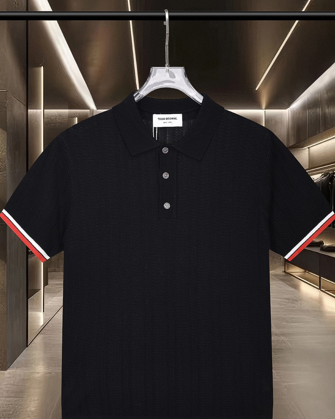 拼色四杠针织休闲短袖POLO THOM TREND