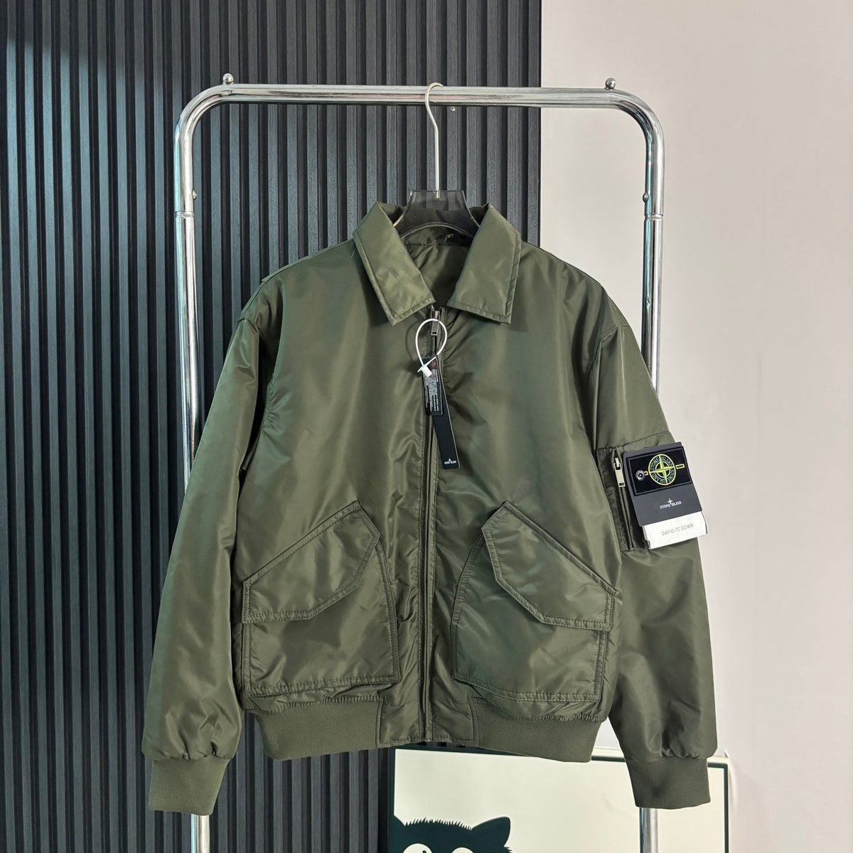 Stone Island Compass Badge Padded Flight Jacket - Black front view