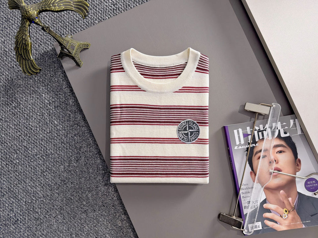 Stone Island Compass Badge Striped Knit T-Shirt - Black product detail view