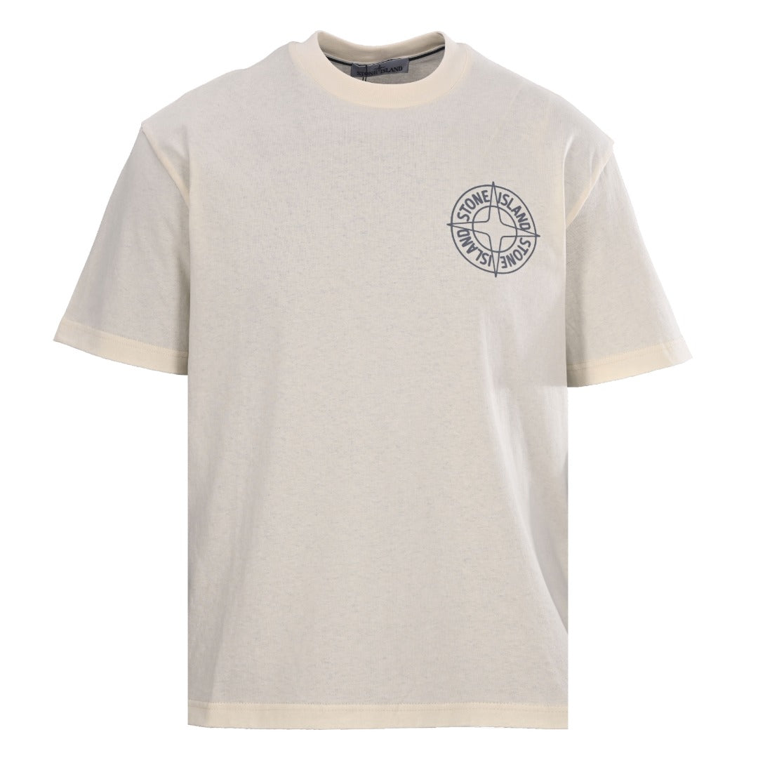Stone Island Outline Compass Cotton T-Shirt - Off-White front view