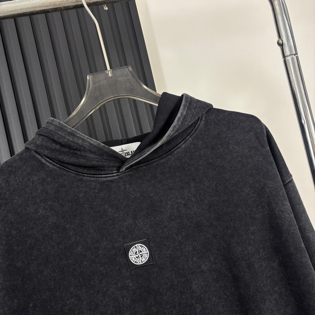 Stone Island Washed Compass Badge Pullover Hoodie - Black product detail view