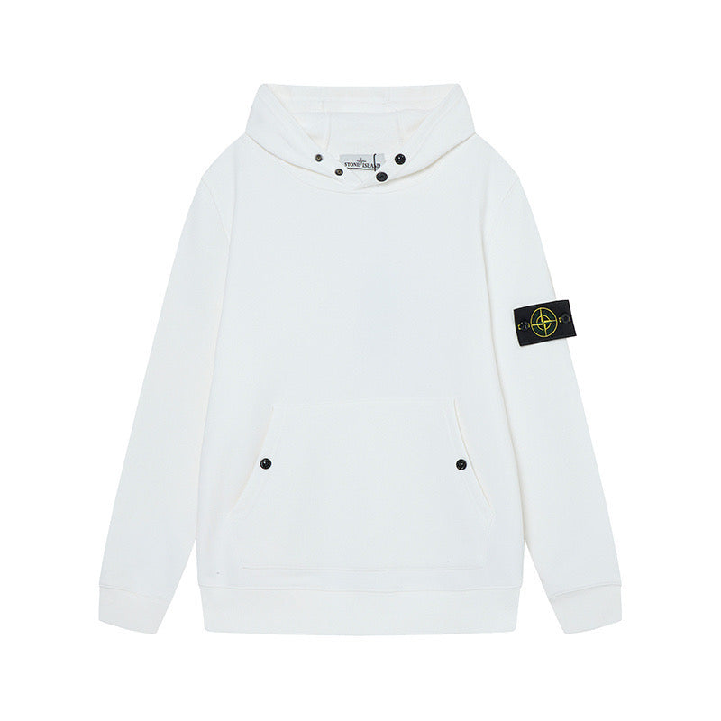 Stone Island Brushed Fleece Compass Badge Pullover Hoodie - White product detail view