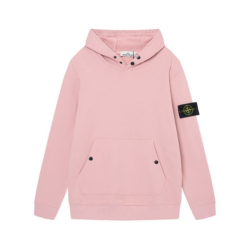 Stone Island Brushed Fleece Compass Badge Pullover Hoodie - White front view
