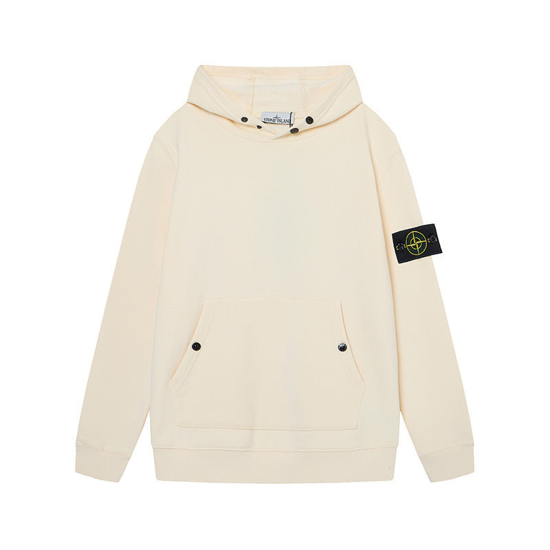 Stone Island Brushed Fleece Compass Badge Pullover Hoodie - White product detail view
