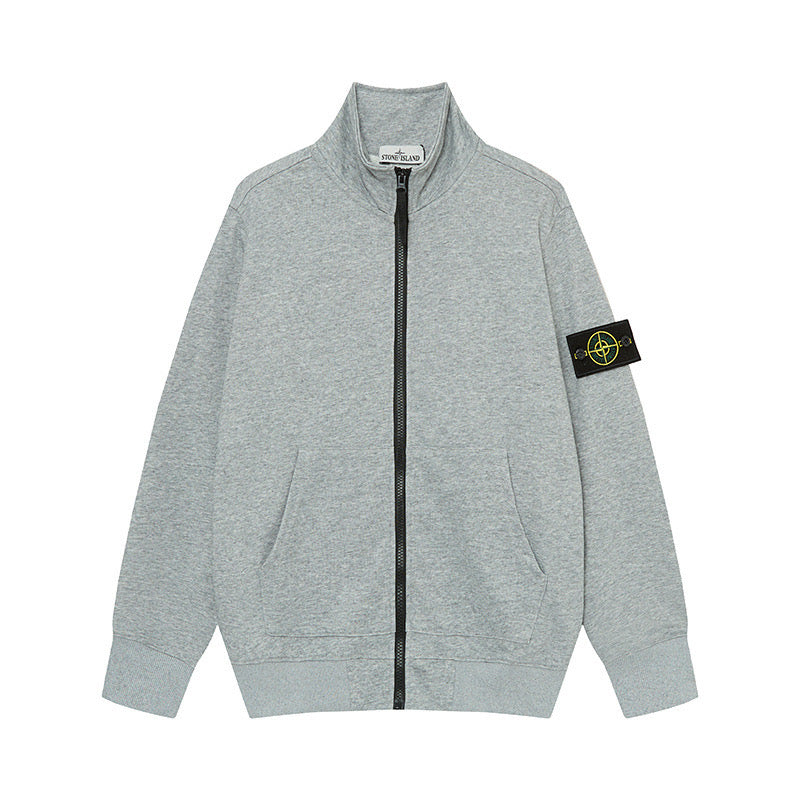 Stone Island Brushed Fleece Compass Badge Zip Sweatshirt - White front view