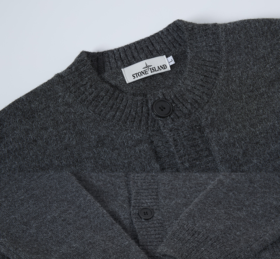 Stone Island Compass Badge Button-Front Knit Cardigan - Light Gray product detail view