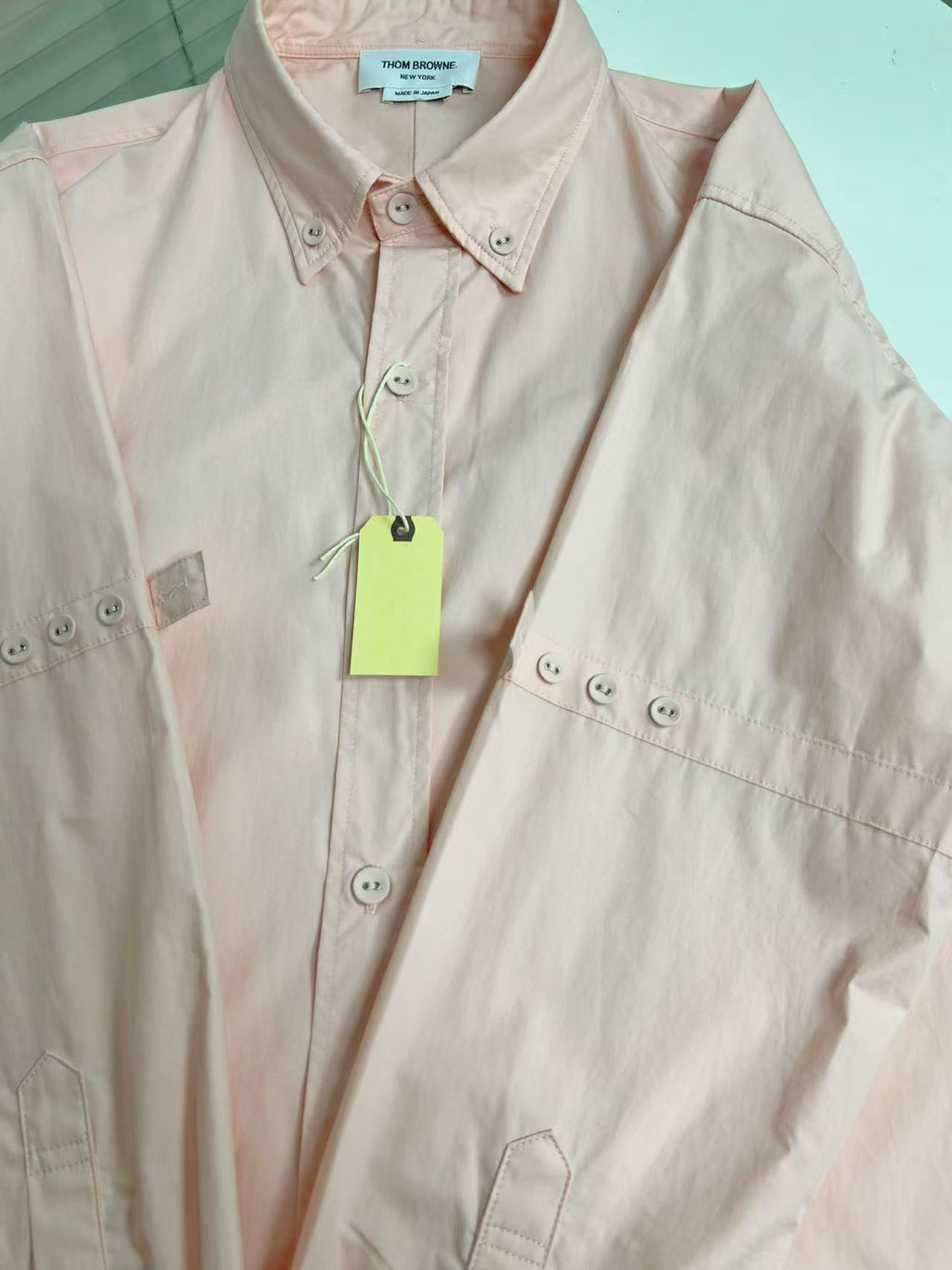 Pocket Crest Embroidered Oversized Poplin Shirt - Long Sleeve by Thom Browne, shirt detail view