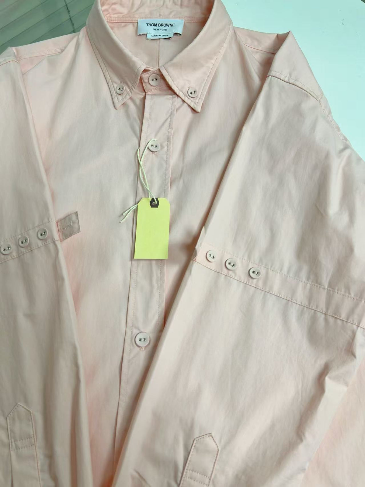 Pocket Crest Embroidered Oversized Poplin Shirt - Long Sleeve by Thom Browne, shirt detail view