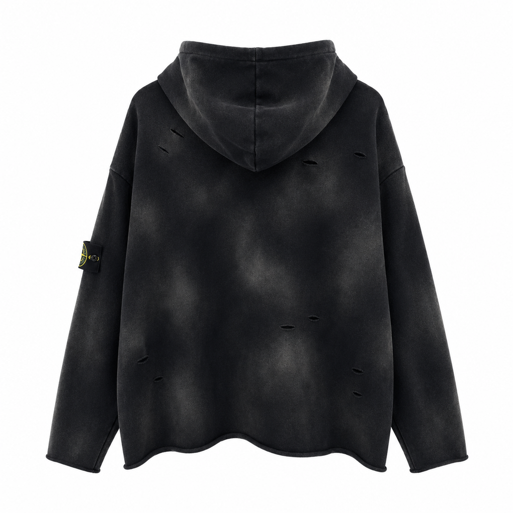 Stone Island 650 GSM Tie-Dye Distressed Pullover Hoodie - Brown product detail view