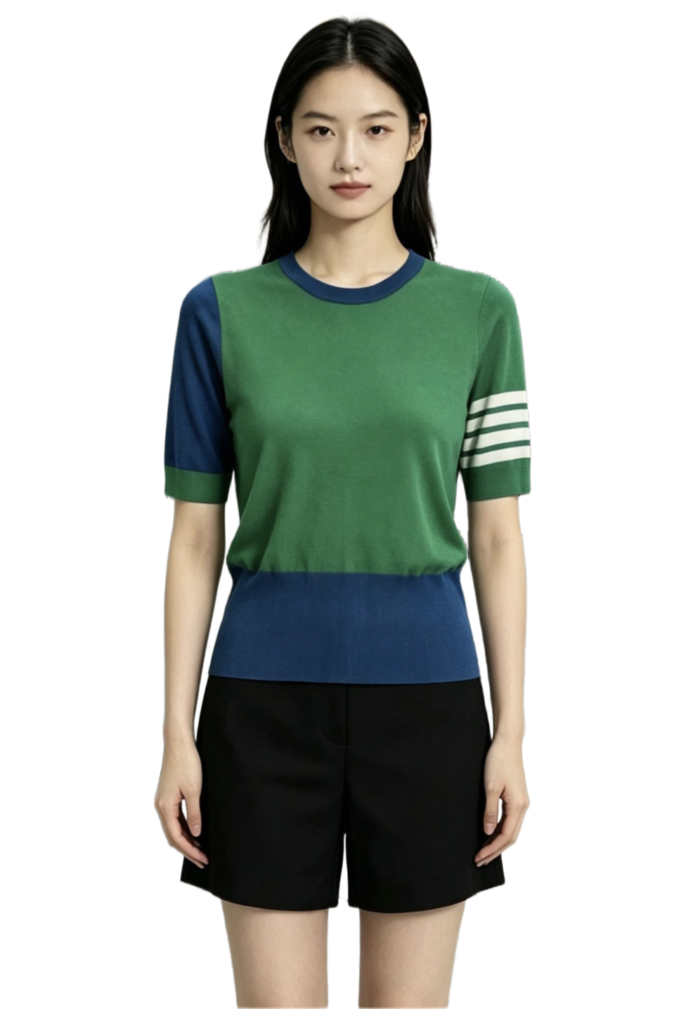 Color-Block Crew-Neck Short-Sleeve Knit Top