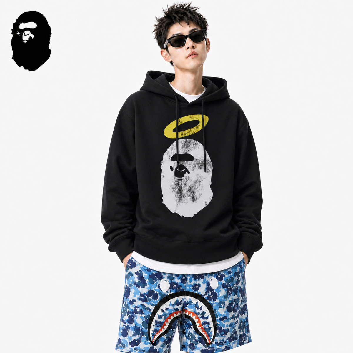 BAPE Classic Ape Head Graphic Hoodie styled on a male model