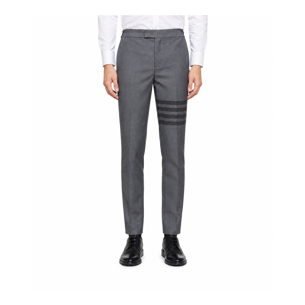 Thom Browne Style Men's Tailored Suit Pants with Signature Four-Bar Detail - Main Image