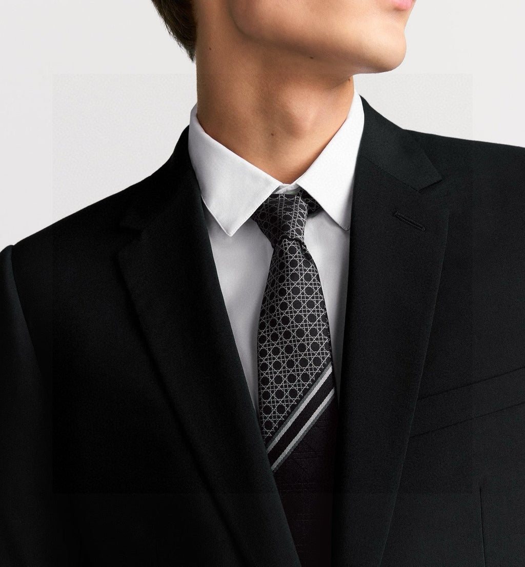 Dior Style Men's Oblique Geometric Silk Tie - Detail Image 11