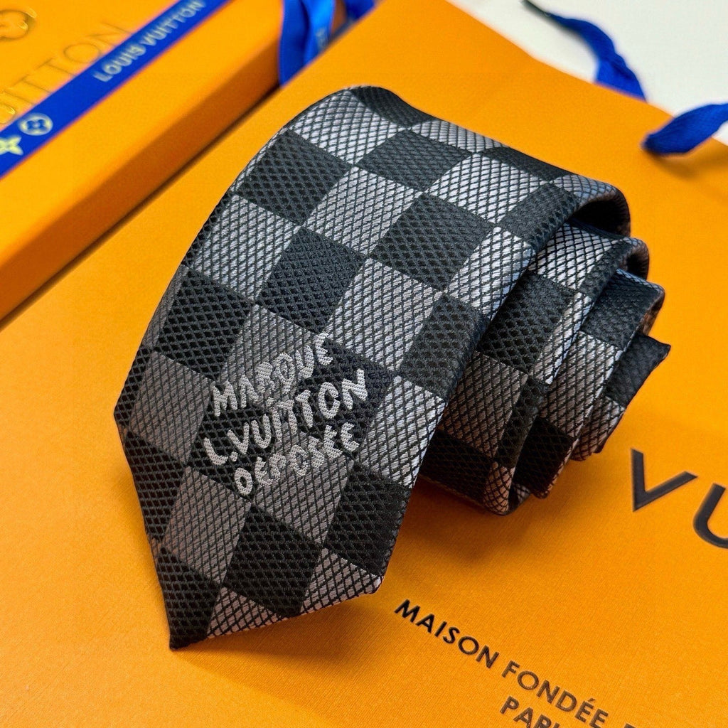 Louis Vuitton Style Men's Damier Check Silk Tie - Main Image