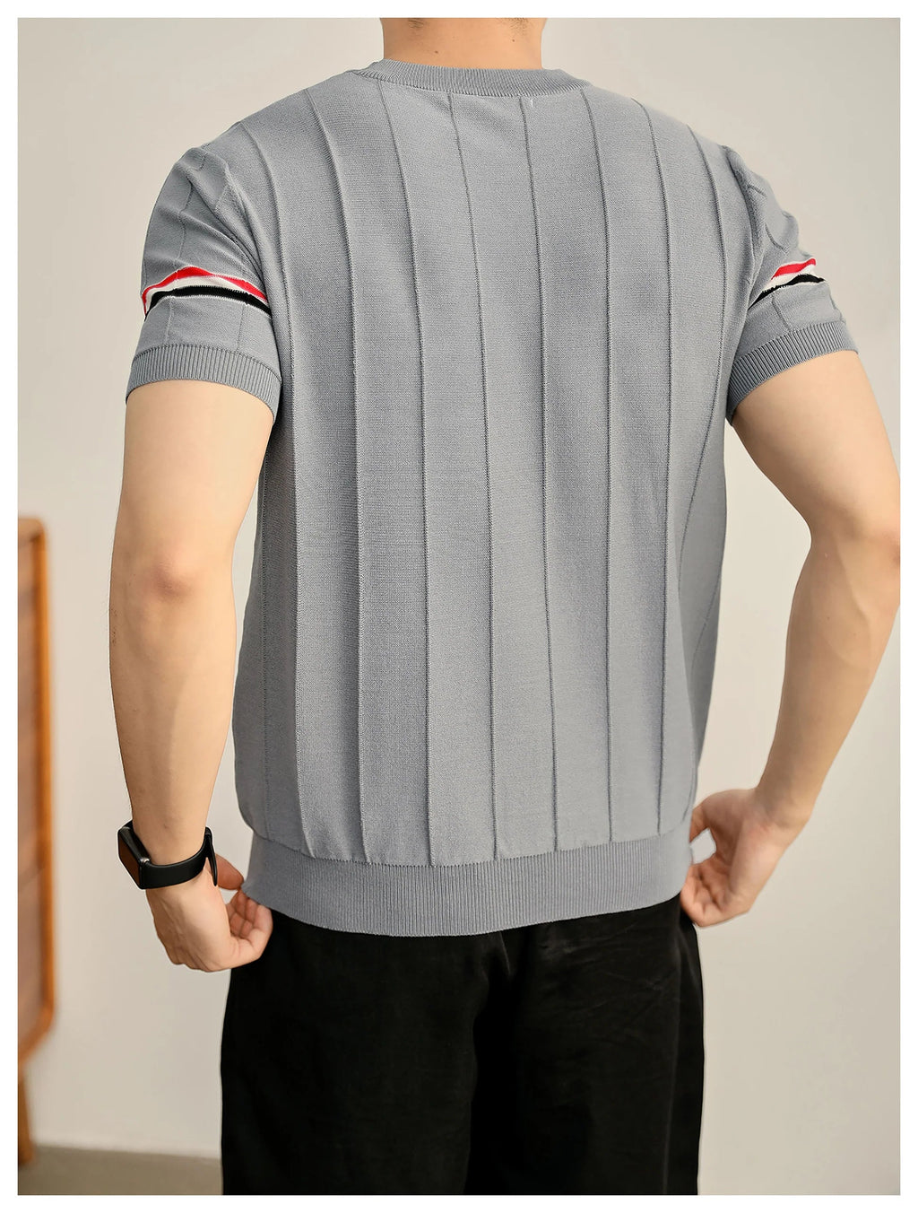 Four-Bar Polo T-Shirt - Men's Classic Button Collar Tee by Thom Browne, product detail view