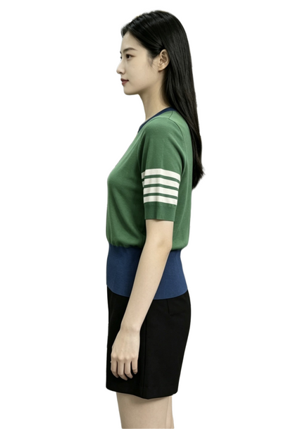 Color-Block Crew-Neck Short-Sleeve Knit Top