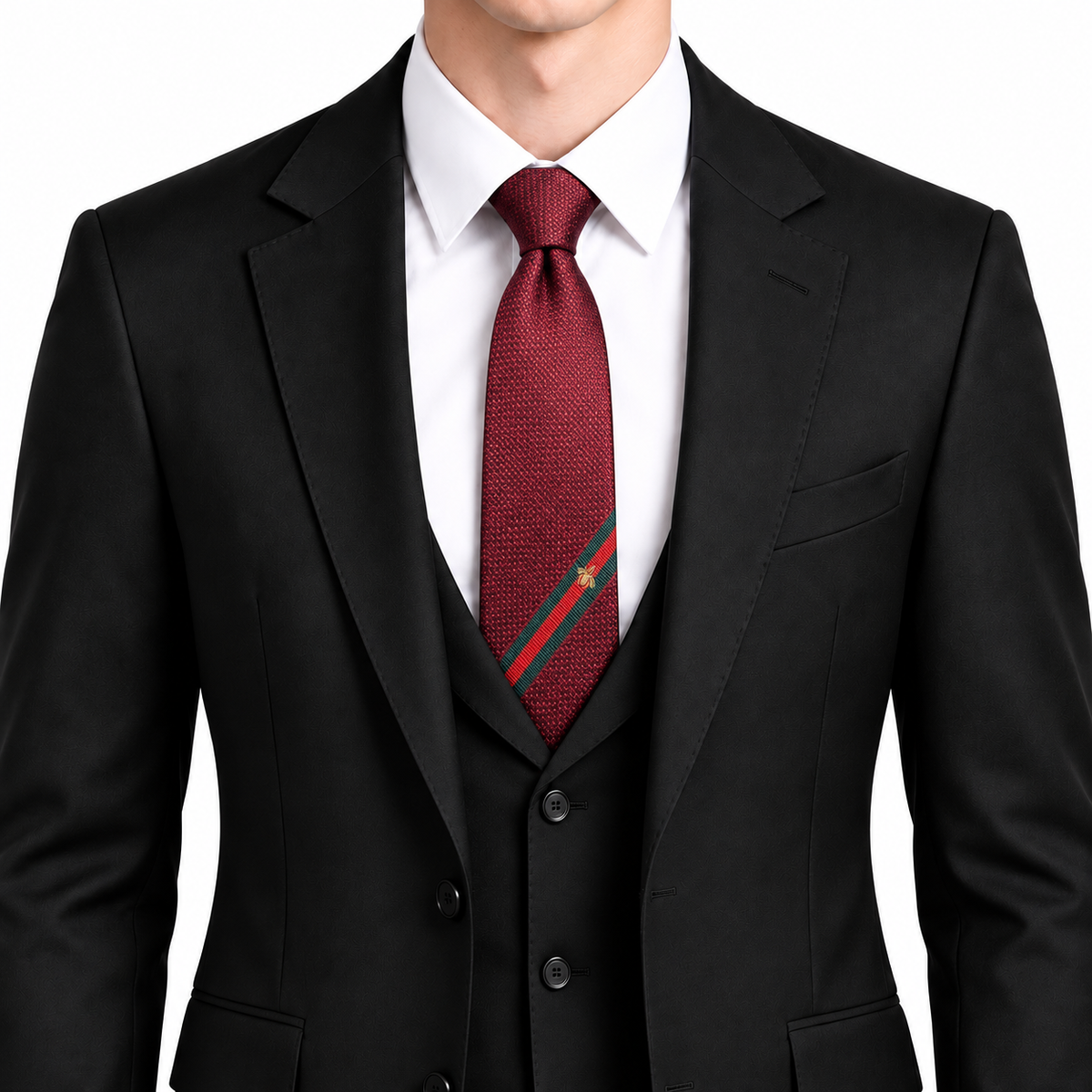 Gucci Style Men's Web Stripe Textured Silk Tie - Model Main Image