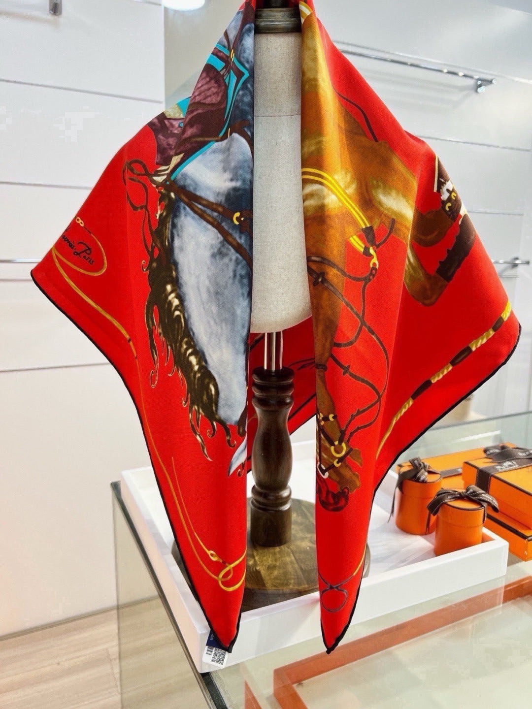 Hermes Style Galloping Free Equestrian Silk Scarf - Red - Detail Image 3