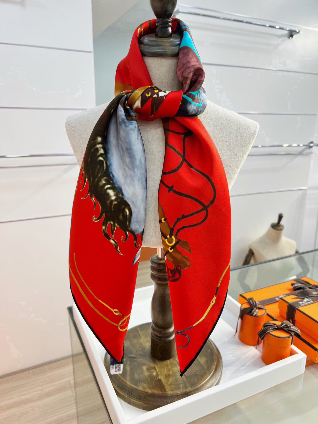 Hermes Style Galloping Free Equestrian Silk Scarf - Red - Detail Image 7