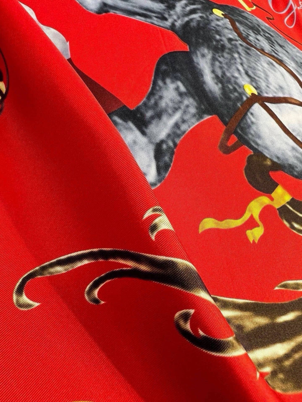 Hermes Style Galloping Free Equestrian Silk Scarf - Red - Detail Image 8