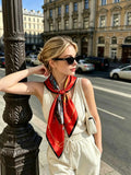 Hermes Style Galloping Free Equestrian Silk Scarf - Red - Model Worn Main Image