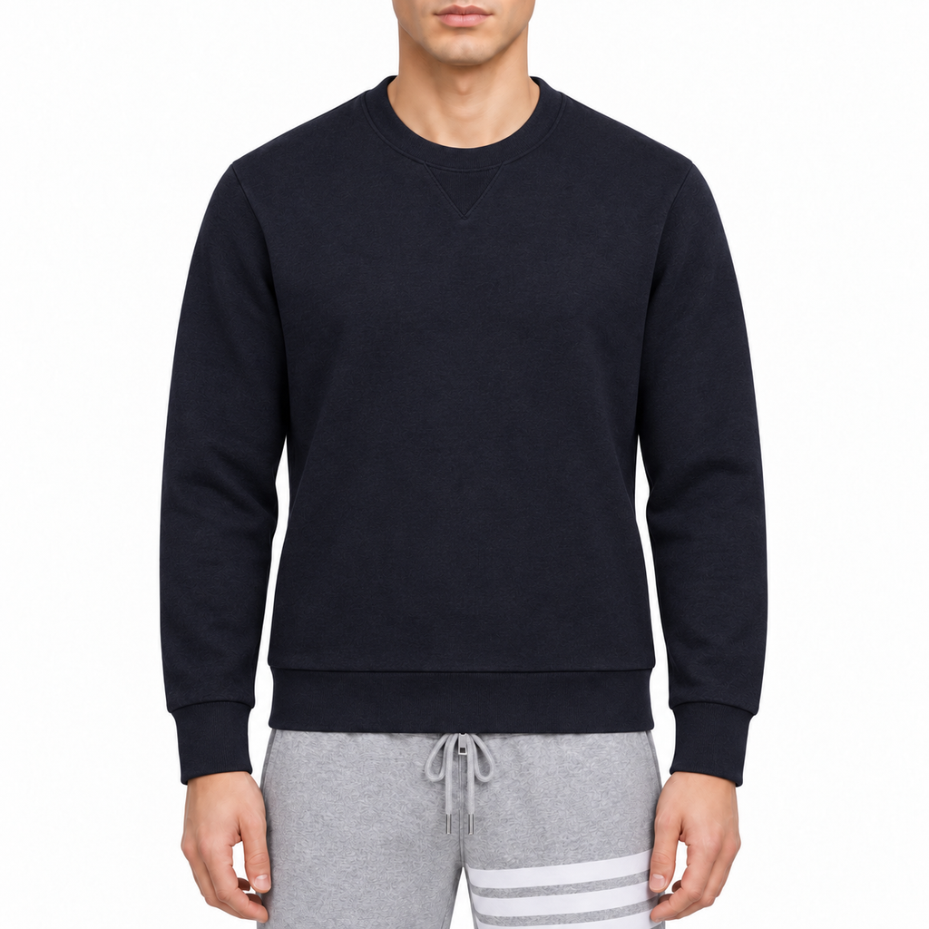 Men's Sweatshirt by Thom Browne, modeled on a pure white background
