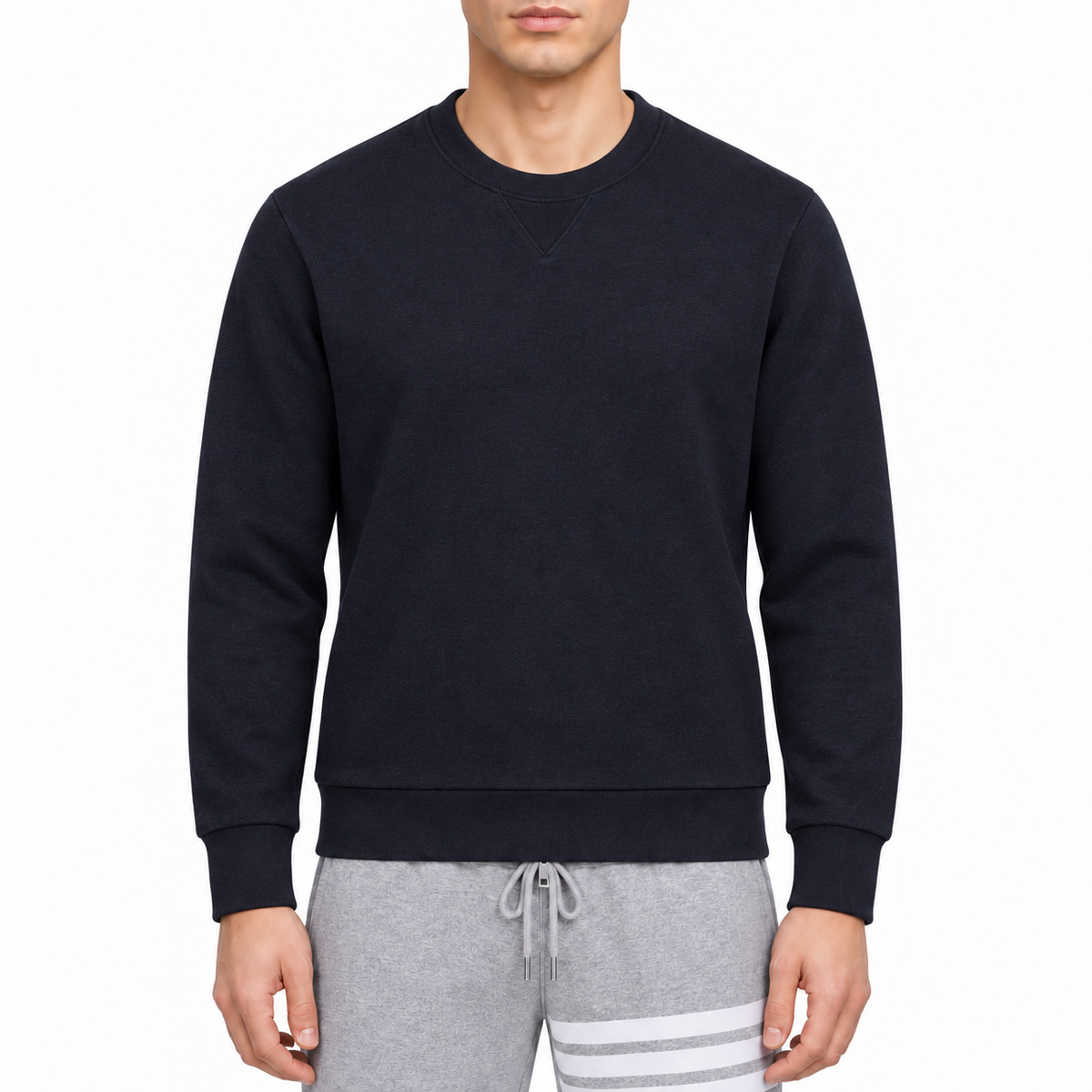 Men's Sweatshirt by Thom Browne, modeled on a pure white background