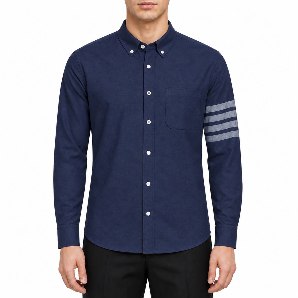 Men's Classic Four-Bar Oxford Shirt - 100% Cotton Premium by Thom Browne, modeled on a pure white background