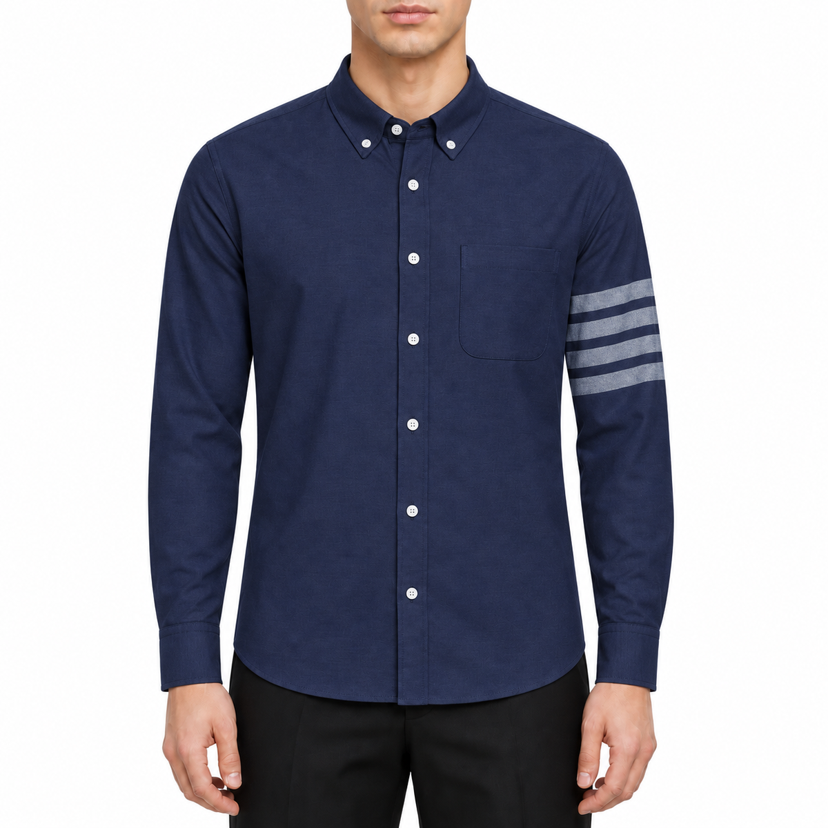 Men's Classic Four-Bar Oxford Shirt - 100% Cotton Premium by Thom Browne, modeled on a pure white background