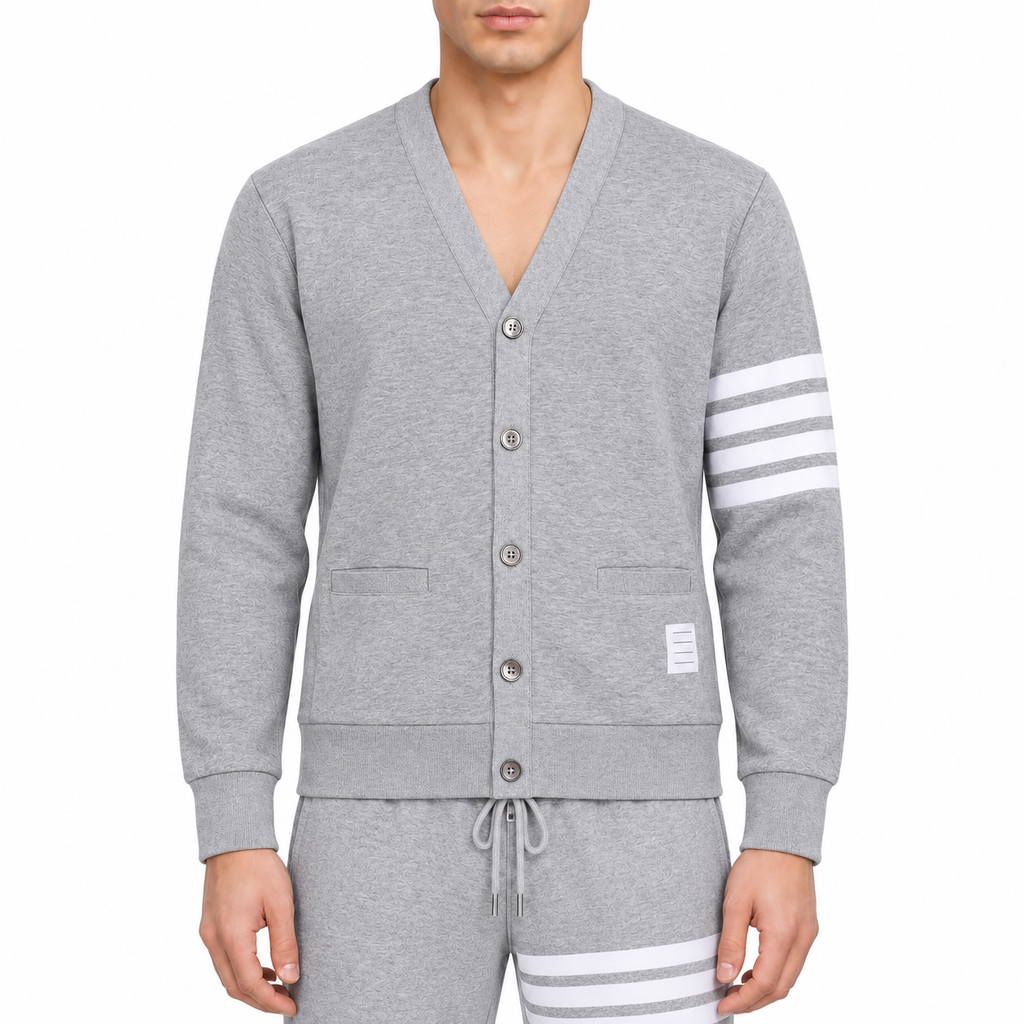 Men's Hoodies by Thom Browne, modeled on a pure white background