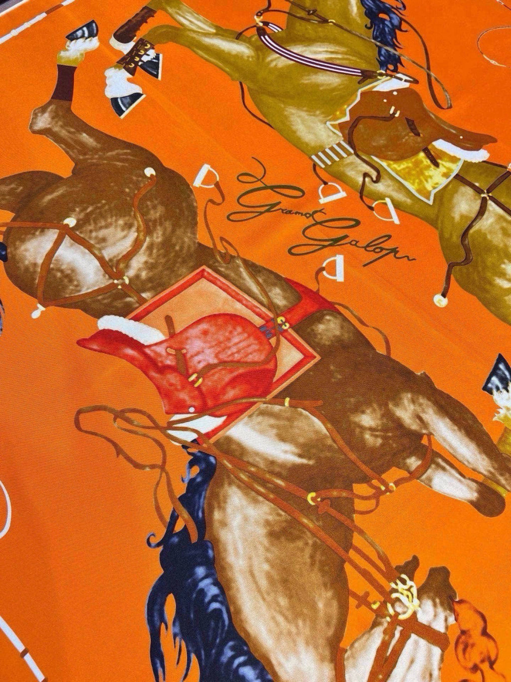 Hermes Style Galloping Free Equestrian Silk Scarf - Orange - Detail Image 2