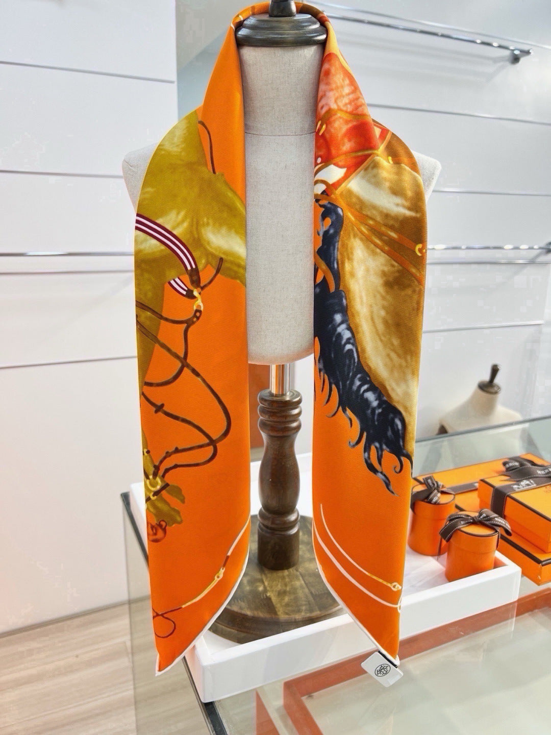 Hermes Style Galloping Free Equestrian Silk Scarf - Orange - Detail Image 5
