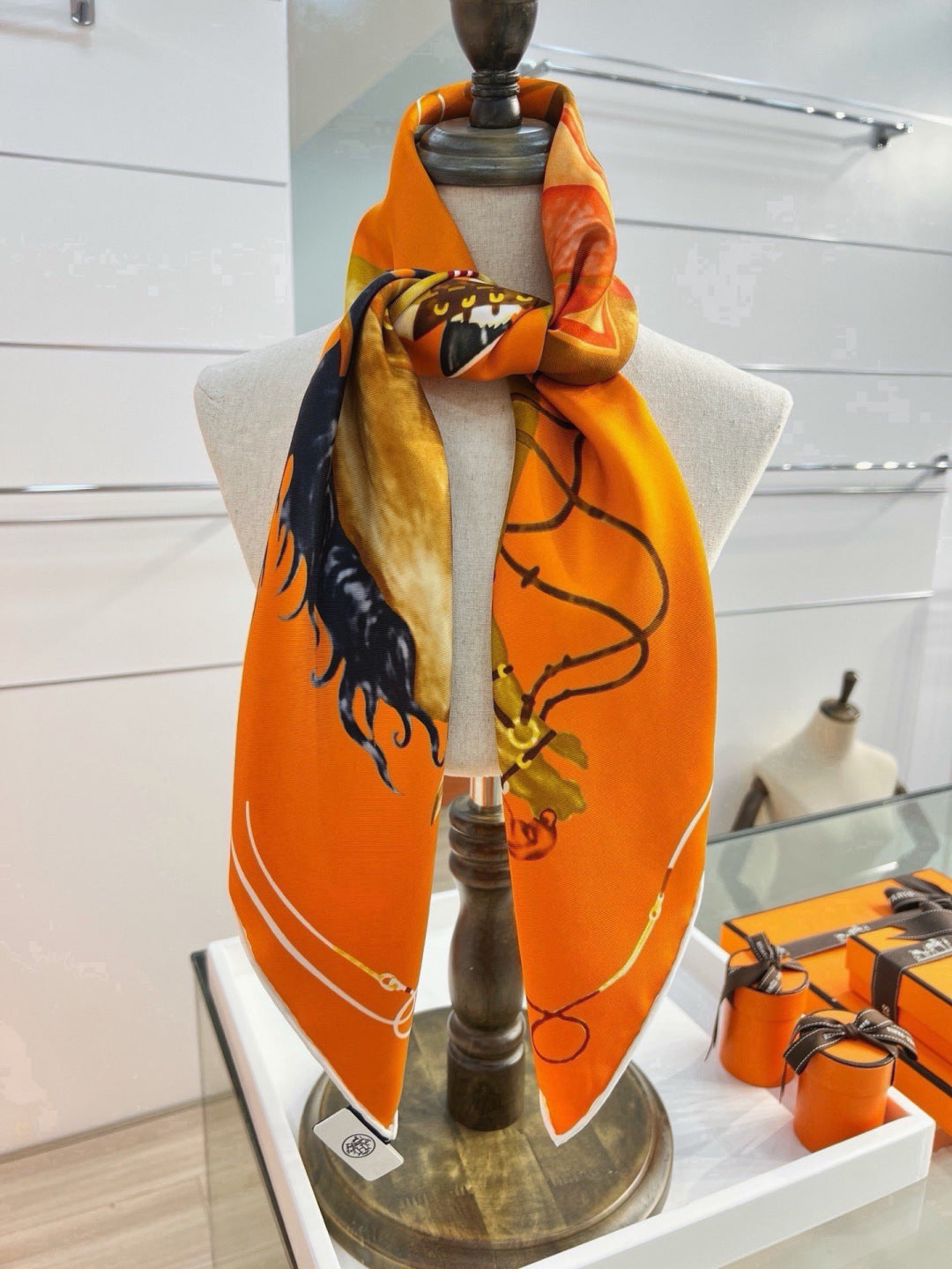 Hermes Style Galloping Free Equestrian Silk Scarf - Orange - Detail Image 7