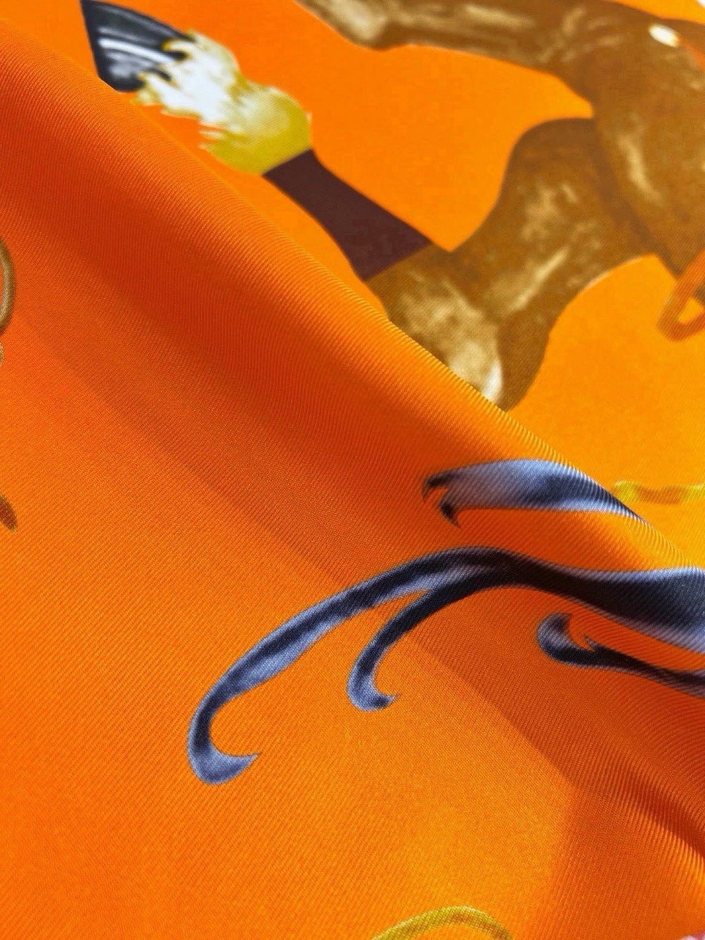 Hermes Style Galloping Free Equestrian Silk Scarf - Orange - Detail Image 8