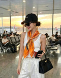 Hermes Style Galloping Free Equestrian Silk Scarf - Orange - Model Worn Main Image
