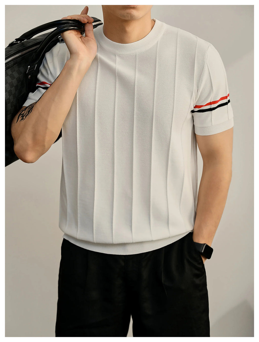 Four-Bar Polo T-Shirt - Men's Classic Button Collar Tee by Thom Browne, product detail view