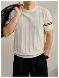 Four-Bar Polo T-Shirt - Men's Classic Button Collar Tee by Thom Browne, product detail view