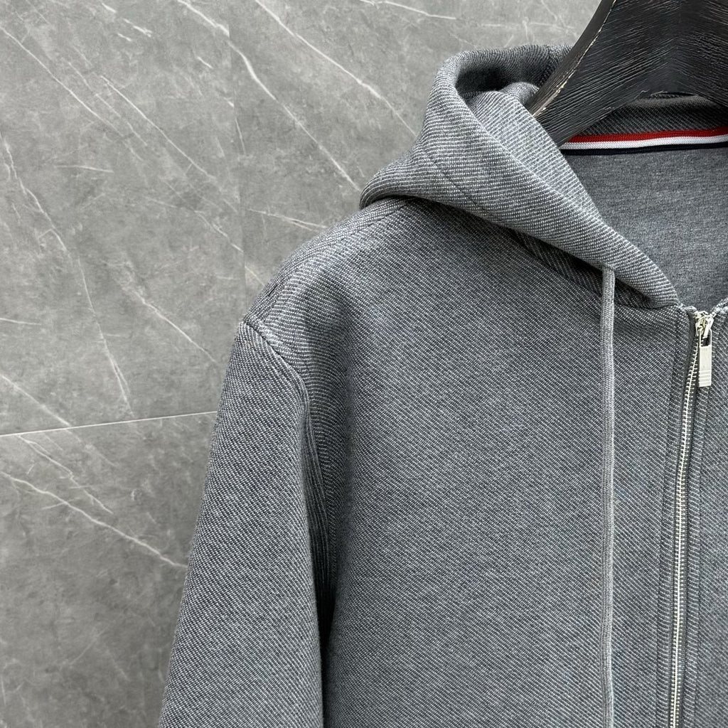 Hooded jacket by Thom Browne, outerwear detail view