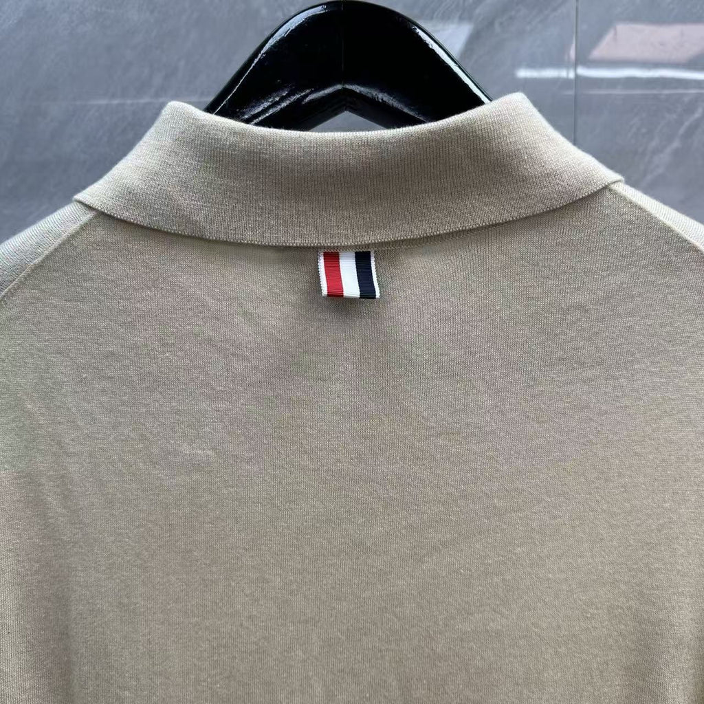 Four-Bar Polo Collar Short Sleeve Shirt by Thom Browne, product detail view