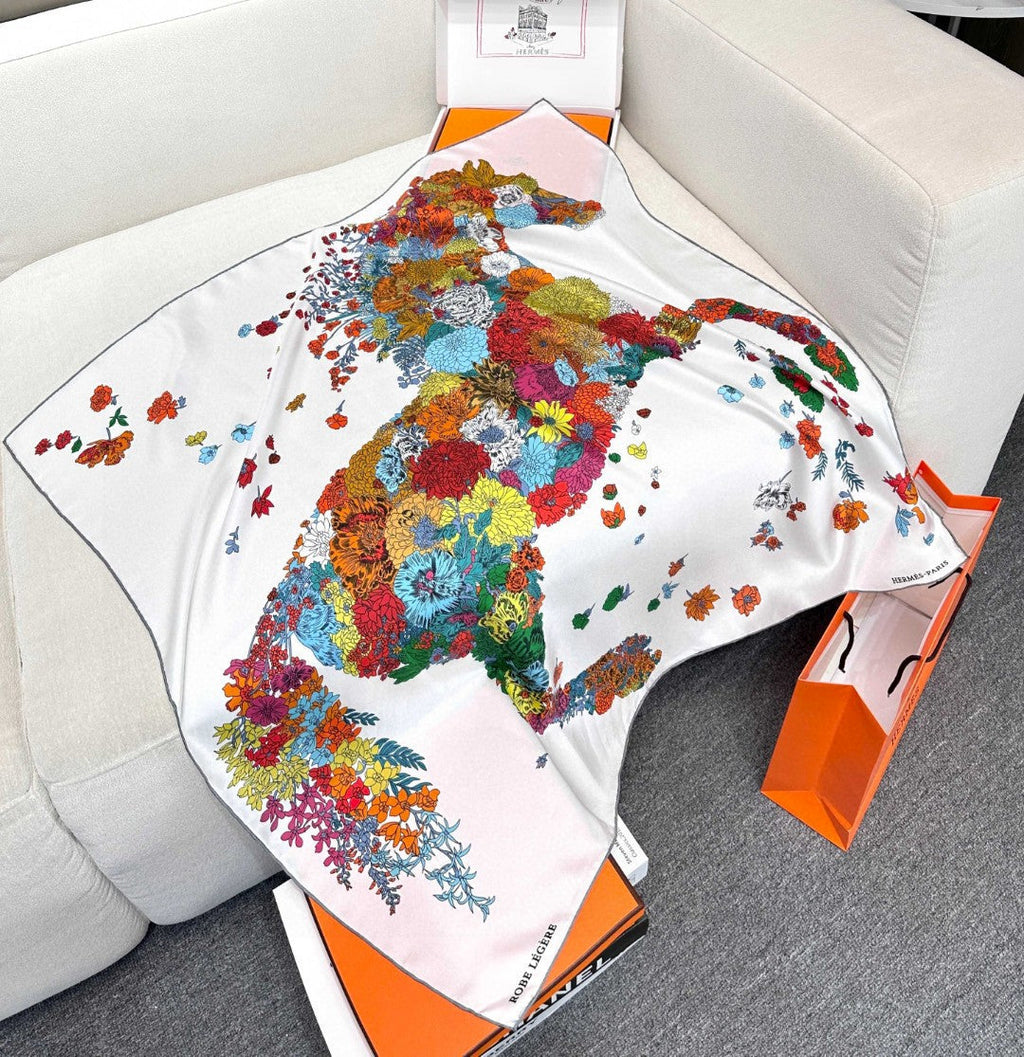 Hermes Style Lightness in Bloom Silk Scarf - White - Detail Image 4