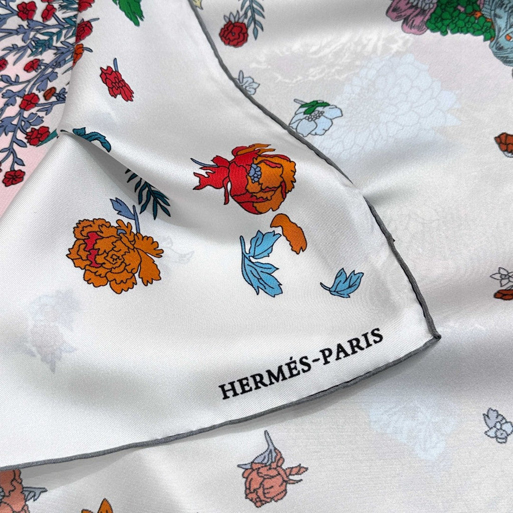 Hermes Style Lightness in Bloom Silk Scarf - White - Detail Image 6