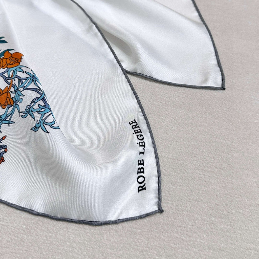 Hermes Style Lightness in Bloom Silk Scarf - White - Detail Image 7