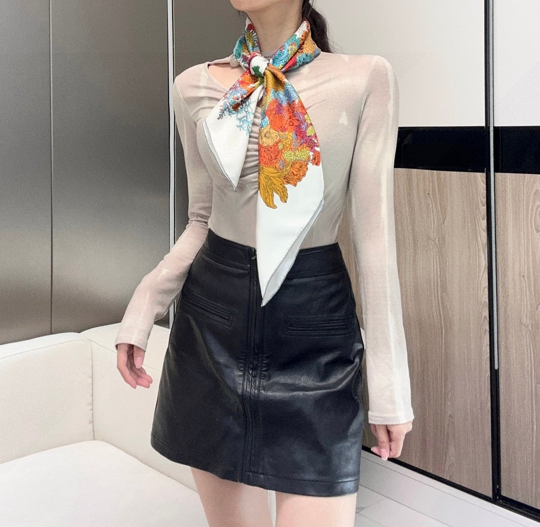 Hermes Style Lightness in Bloom Silk Scarf - White - Model Worn Main Image