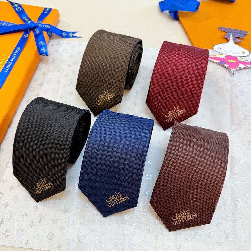 Louis Vuitton Style Men's Embroidered Logo Silk Tie - Main Image
