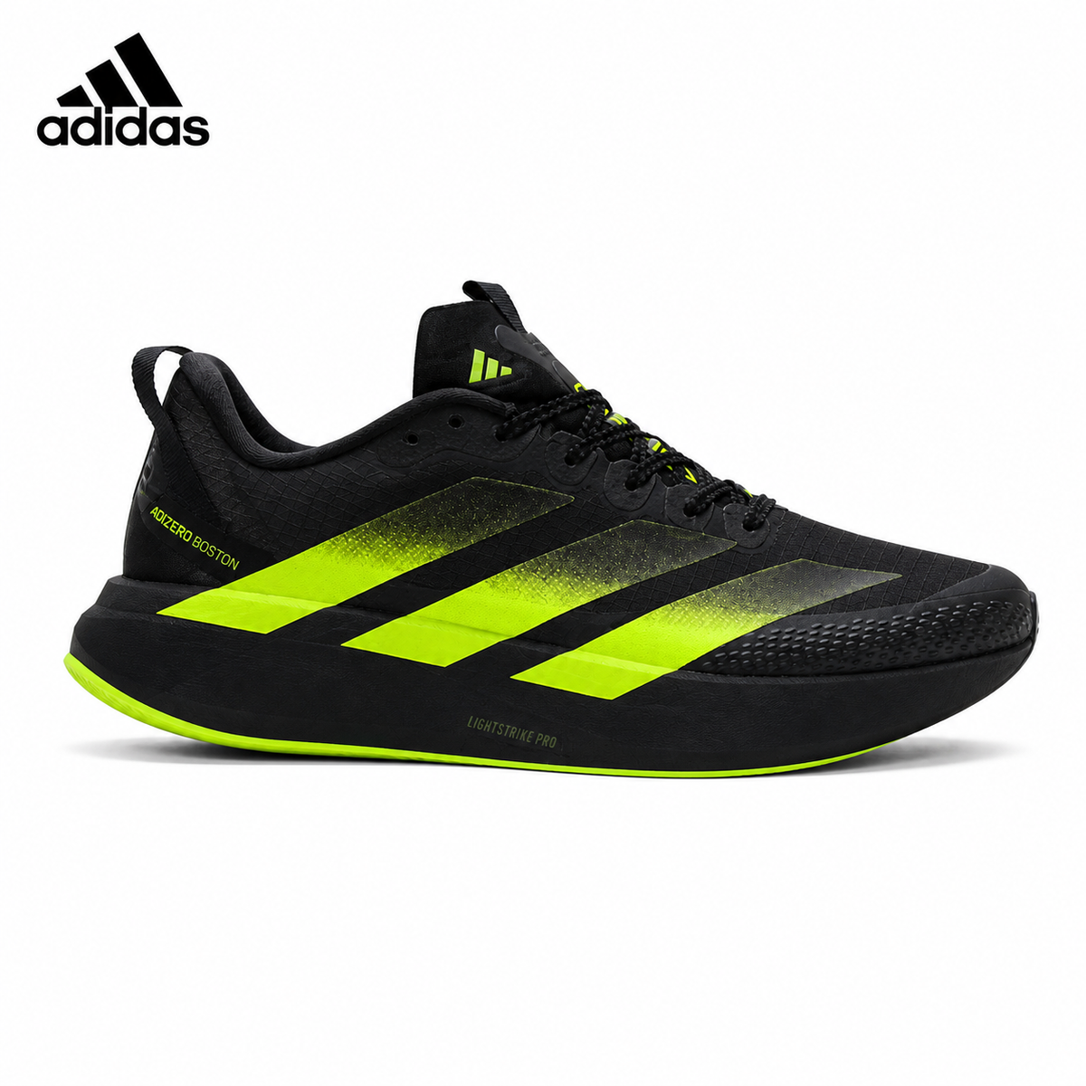 Adidas K81801550 men's running shoes in Black/Green - single shoe side profile
